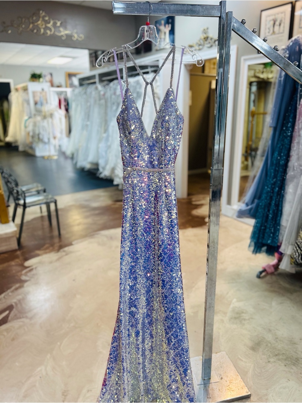 Clarisse Lavender Sequin Plunge V-Neck Gown